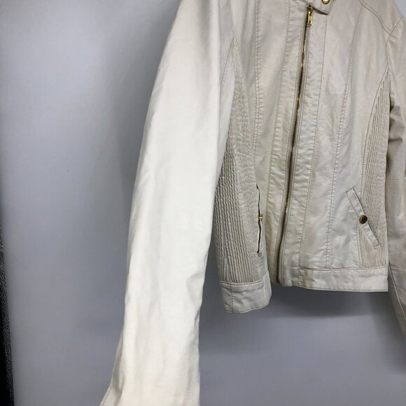G By Guess Ivory Pleather Faux Leather Vegan Moto Jacket size L - Picture 7 of 16